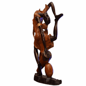"Haitian wooden sculpture of woman playing drum – Reponn Tanbou"